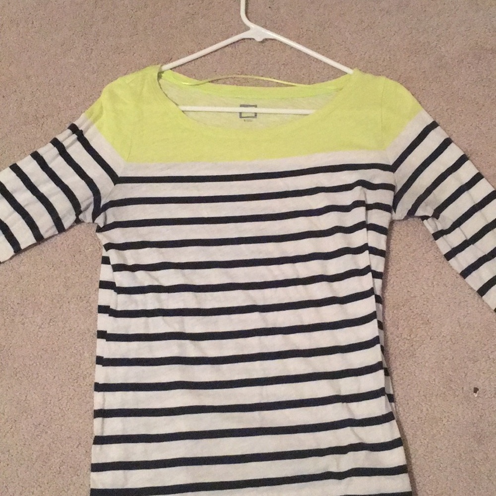 3/4 sleeve navy and green striped shirt
